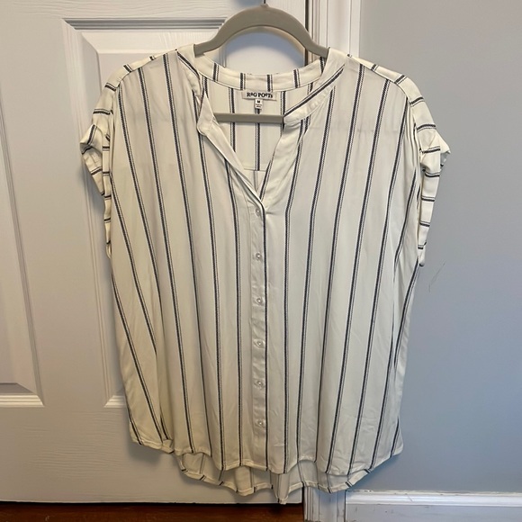 Rag Poets Short Sleeve Striped Button Down Blouse - Picture 1 of 4